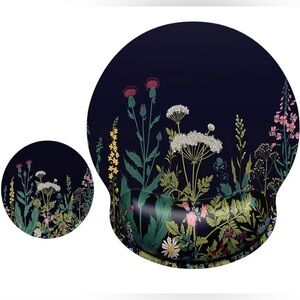 Whimsical wildflower ergonomic mousepad with matching coaster set